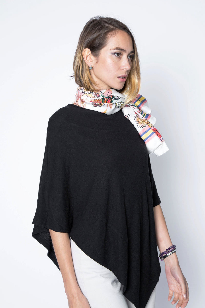 Asymmetrical poncho sweater wrap in midnight blue color