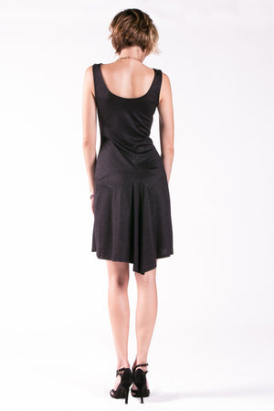 Ana Sleeveless Cowl Neck Dress with Godet in black