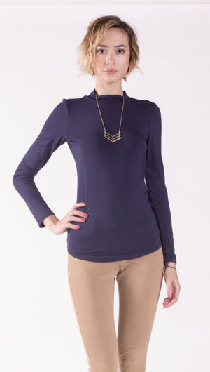 Fitted Long Sleeve Mock Neck Top in Soft Modal Jersey.