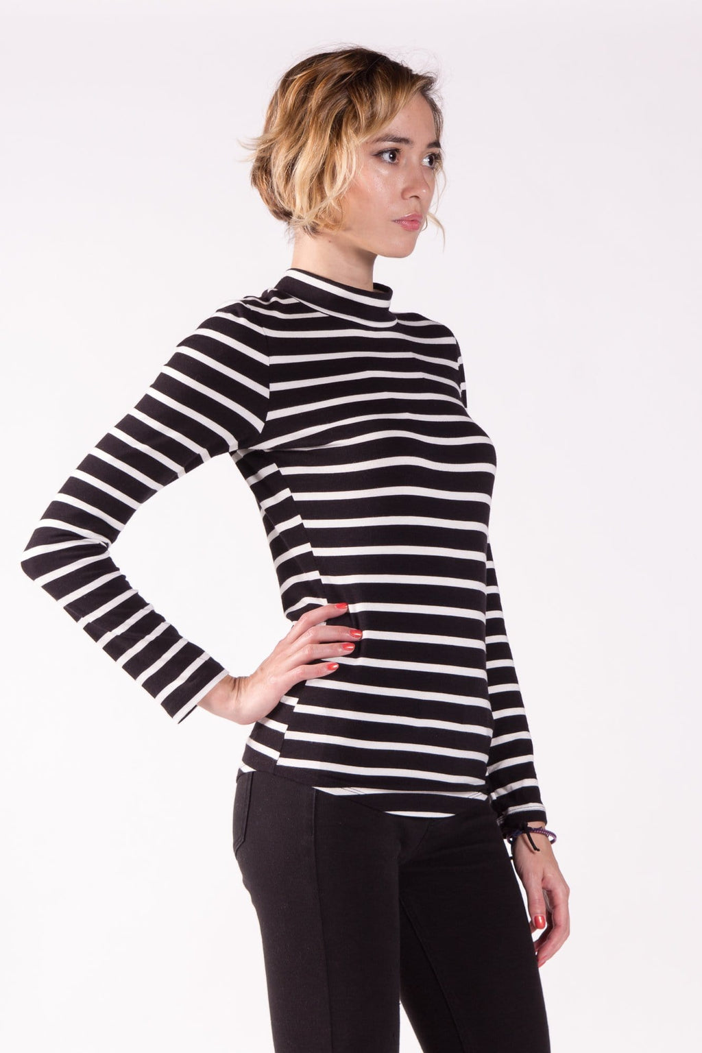 Fitted Long Sleeve Mock Neck Top in Modal Jersey