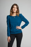 Light-weight long puff sleeve cotton/spandex french terry sweatshirt. 