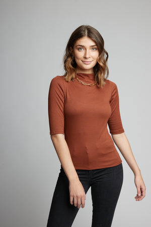 Half Sleeve Funnel Neck Ribbed Top Ultra Lightweight and Soft Feel.