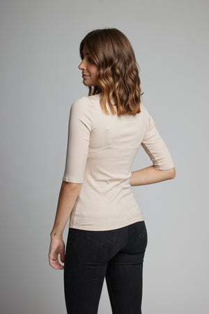 Half Sleeve Funnel Neck Ribbed Top Ultra Lightweight and Soft Feel.