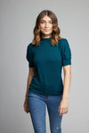 Elbow puff sleeve mock neck top in Modal Cotton and Rayon made from bamboo fiber.