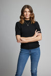 Elbow puff sleeve mock neck top in Modal Cotton and Rayon made from bamboo fiber.