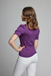 Elbow puff sleeve mock neck top in Modal Cotton and Rayon made from bamboo fiber.