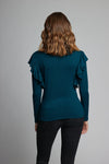 Violet long sleeve ruffle sleeve square neckline top made of light weight Modal/Rayon with stretch. 