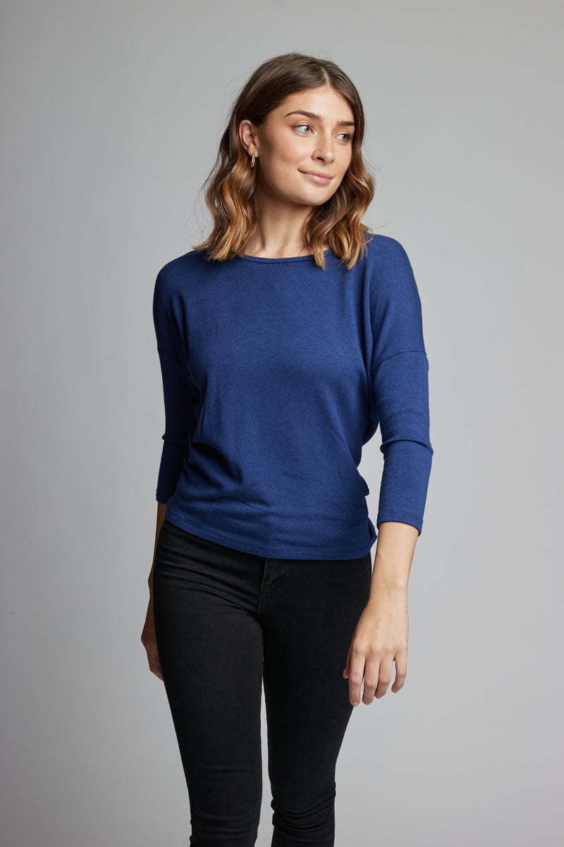 Dolman Style Top Three-Quarter Sleeve Cashmere Feel Sweater