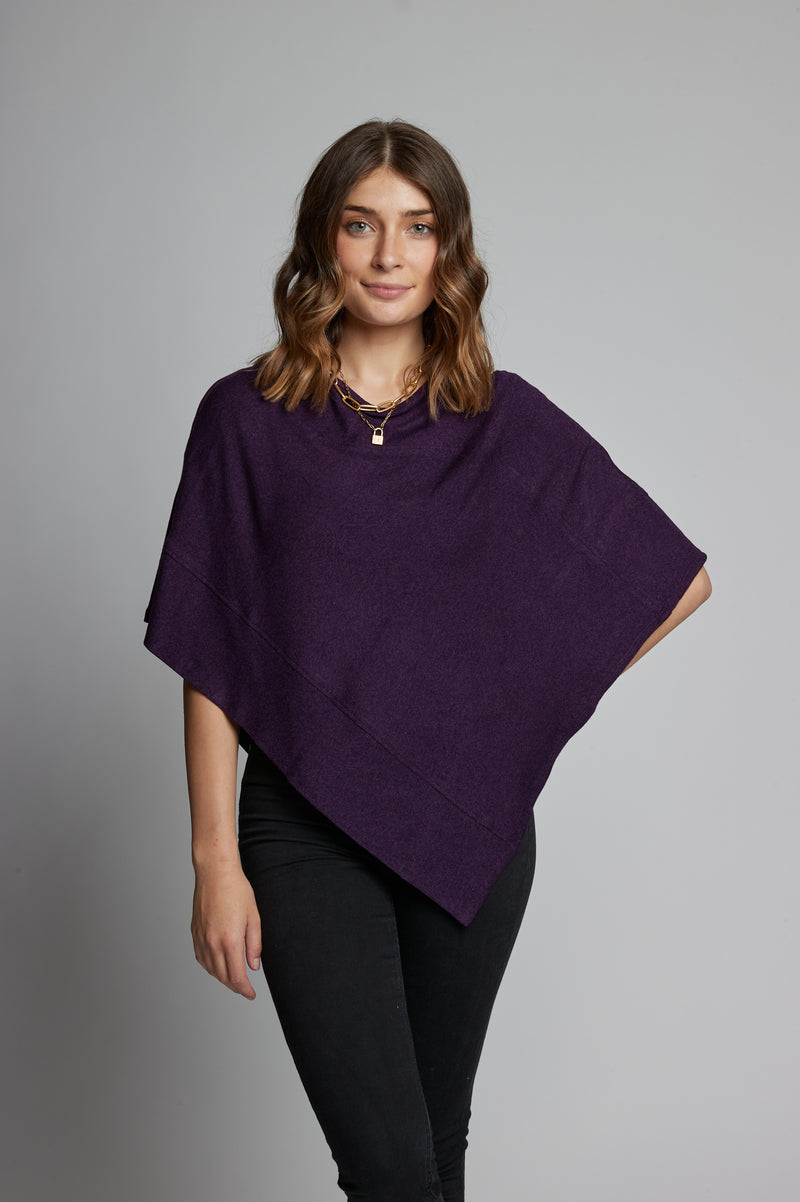Adelyn Sweater Poncho Wrap in Rayon Cotton Modal Lightweight Jersey One Size Short Plum