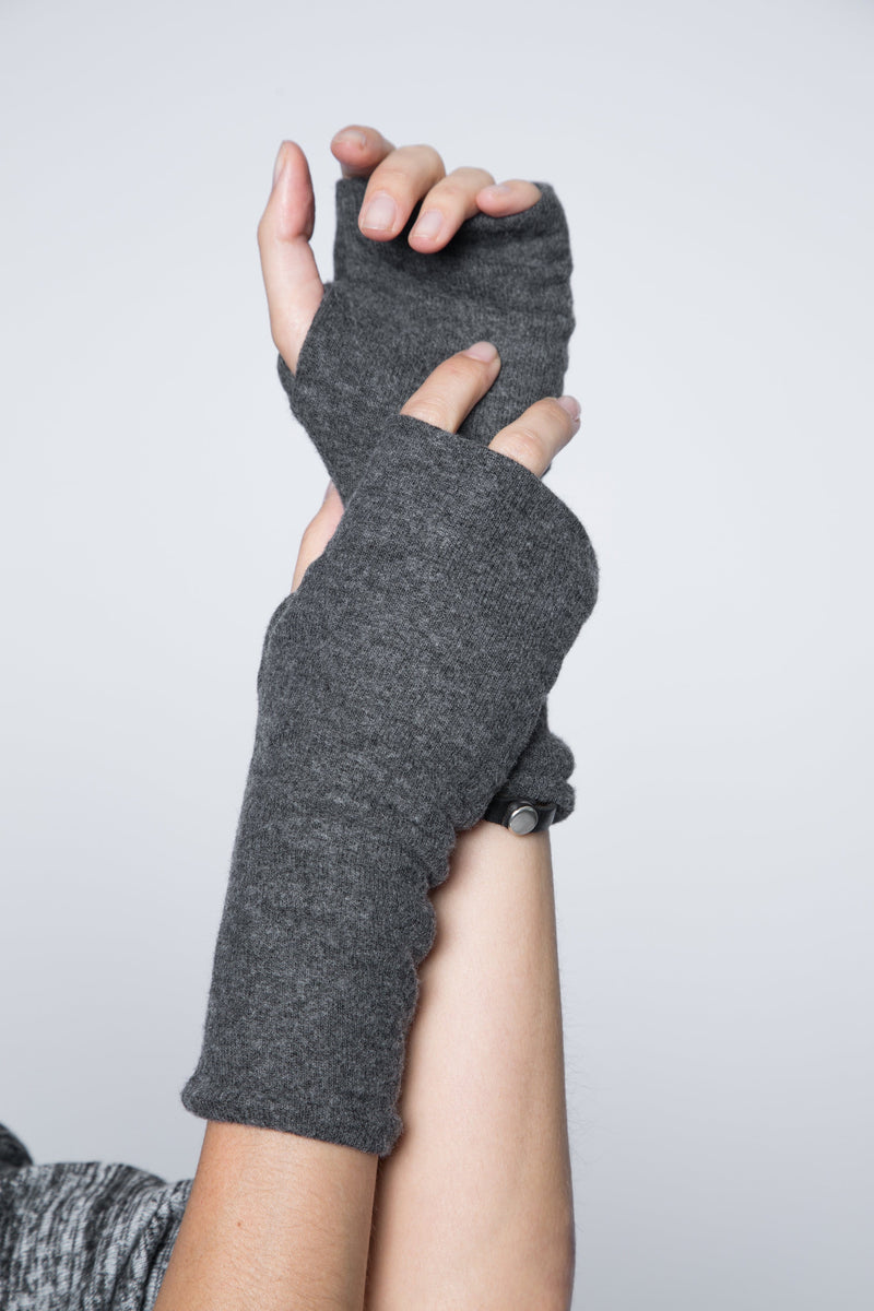 One size double layer fingerless glove in charcoal gray