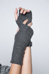 One size reversible sweater fingerless gloves in charcoal and black.