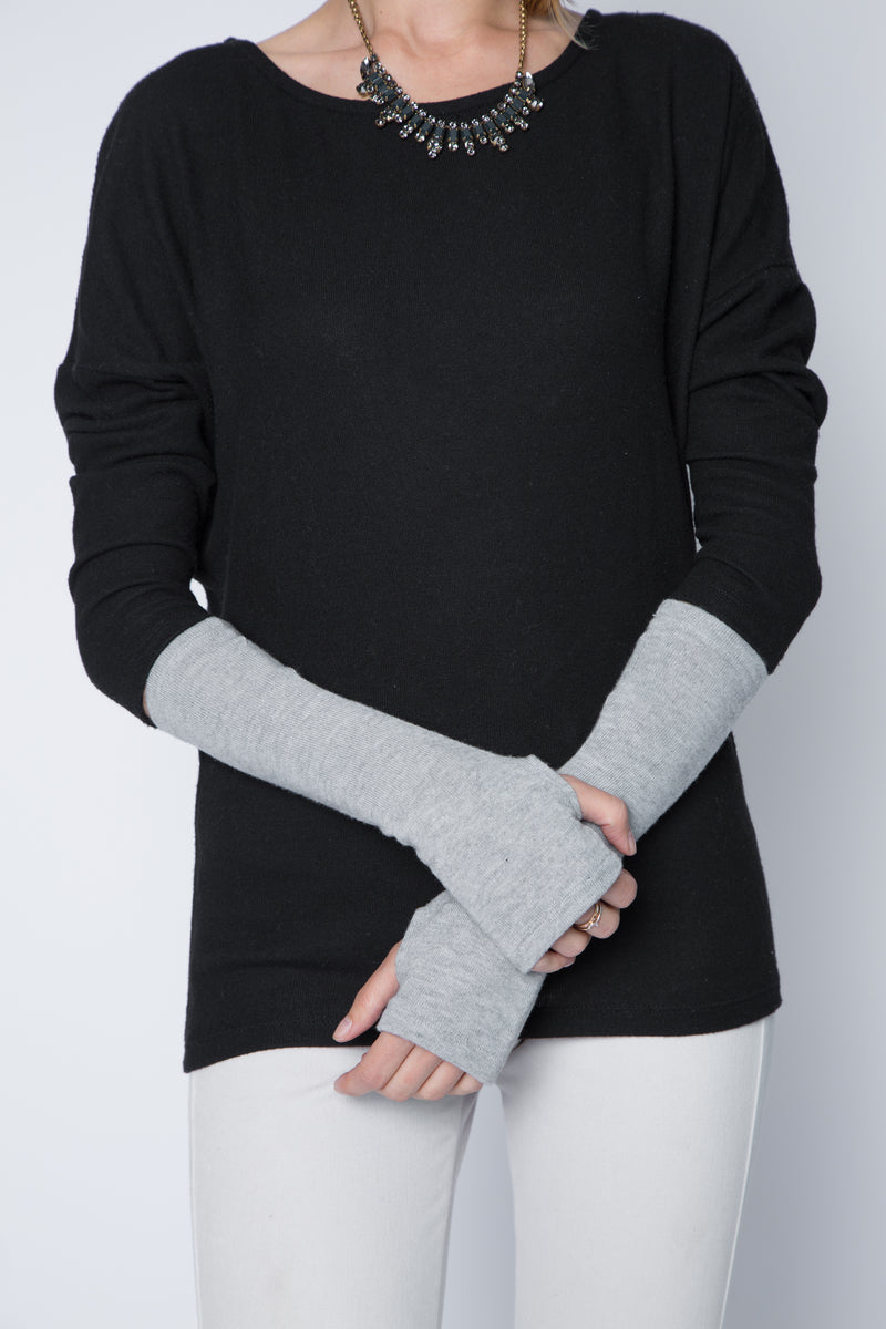  Long Fingerless Glove Single Layer Sweater Jersey in Charcoal