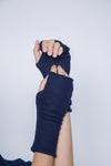 double layer fingerless glove in navy