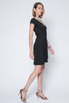 Cap Sleeve Black Wrap Dress in Rayon Spandex Jersey