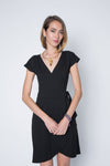 Cap Sleeve Black Wrap Dress in Rayon Spandex Jersey