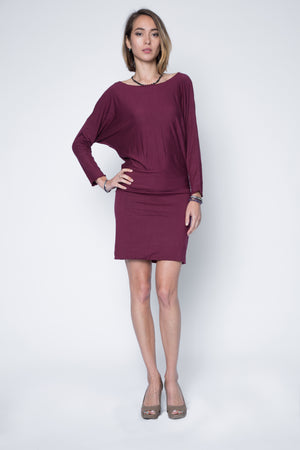 Quarter sleeve dolman style dress relax fit in wine color modal jersey