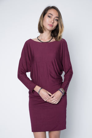 Quarter sleeve dolman style dress relax fit in wine color modal jersey