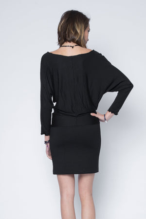 Quarter sleeve dolman style dress relax fit in black modal jersey