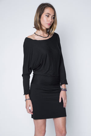 Quarter sleeve dolman style dress relax fit in black modal jersey