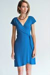 Cap Sleeve Teal Wrap Dress in Rayon Spandex Jersey