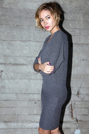 Quarter sleeve modal dolman style dress relax fit in charcoal sweater jersey