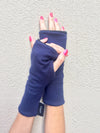 One size reversible sweater fingerless gloves in navy.