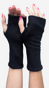 One size reversible sweater fingerless gloves in black.