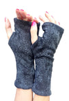 One size double layer fingerless glove in charcoal snake print