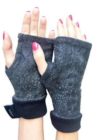 One size reversible sweater fingerless glove in charcoal snake print