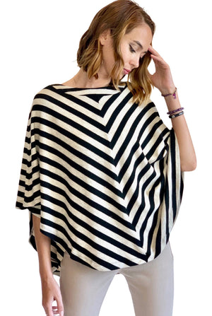 One Size Kimono Sleeve Poncho Sweater Wrap with Symmetrical Bottom.